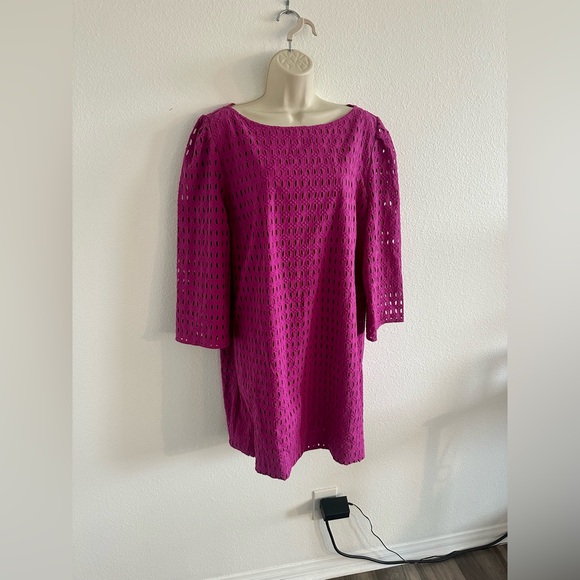 Ann Taylor XXL 2XL NWT Magenta Pink Eyelet Boatneck Shift Dress 3/4 Sleeve - Picture 6 of 11
